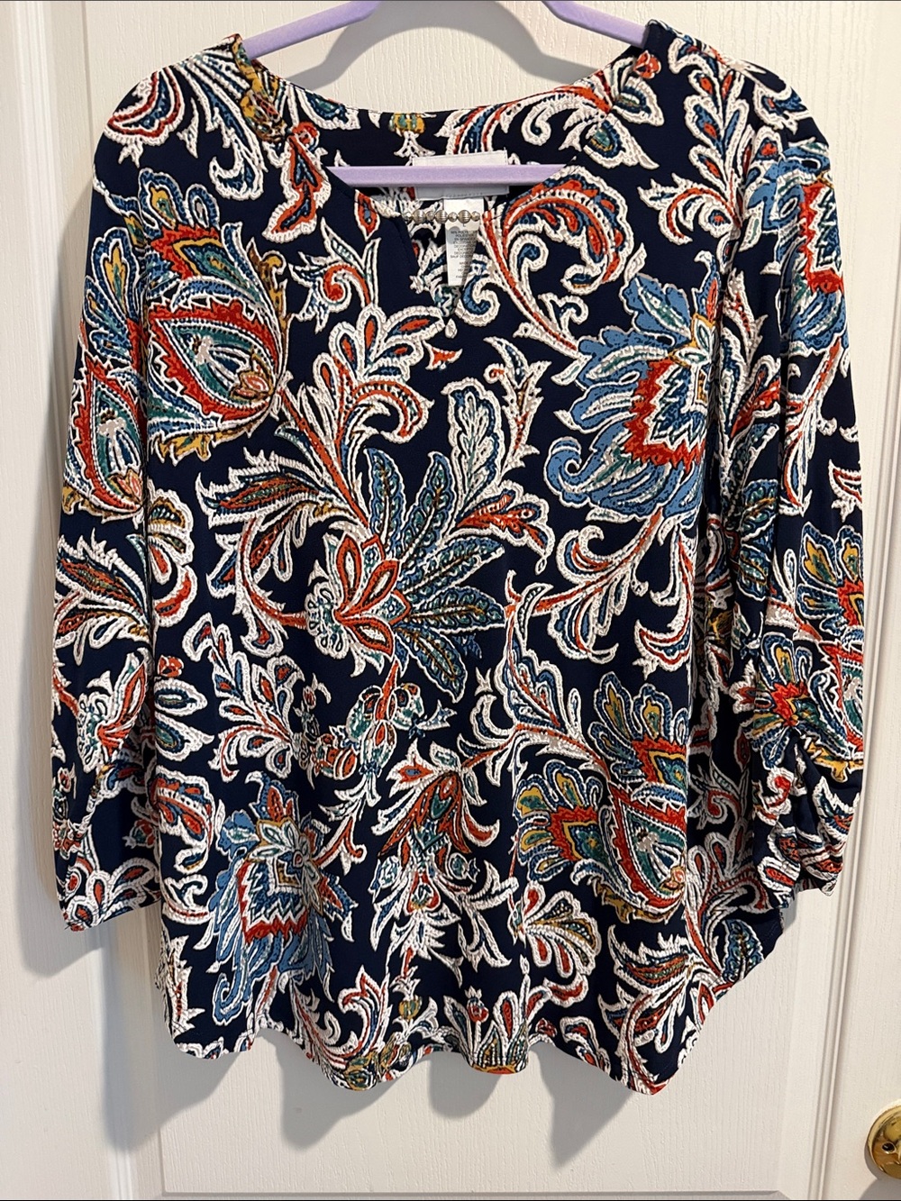 Alfred Dunner Navy Multicolor Paisley Tunic